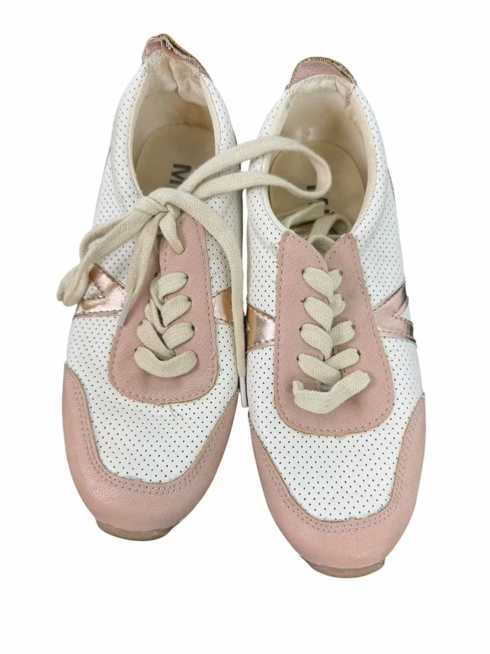 MIA Kids Lena White and Blush Pink Perforated Leather Sneakers
